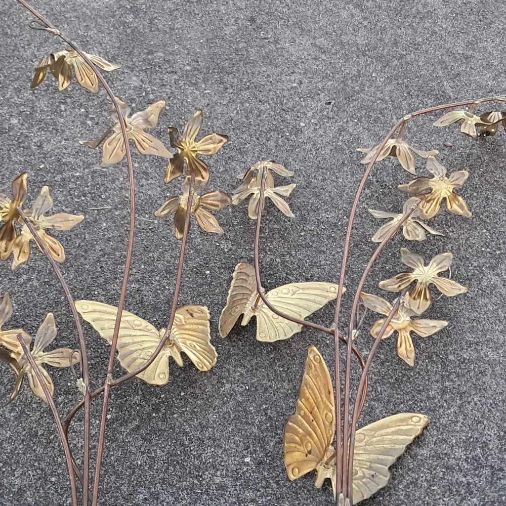 3 Vintage MCM Pair Brass Metal Butterfly Hummingbird Flower Art Wall Hangings